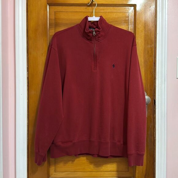 Polo Ralph Lauren Red Cotton Quarter Zip Sweater Pullover Men’s Extra Large - Picture 1 of 7